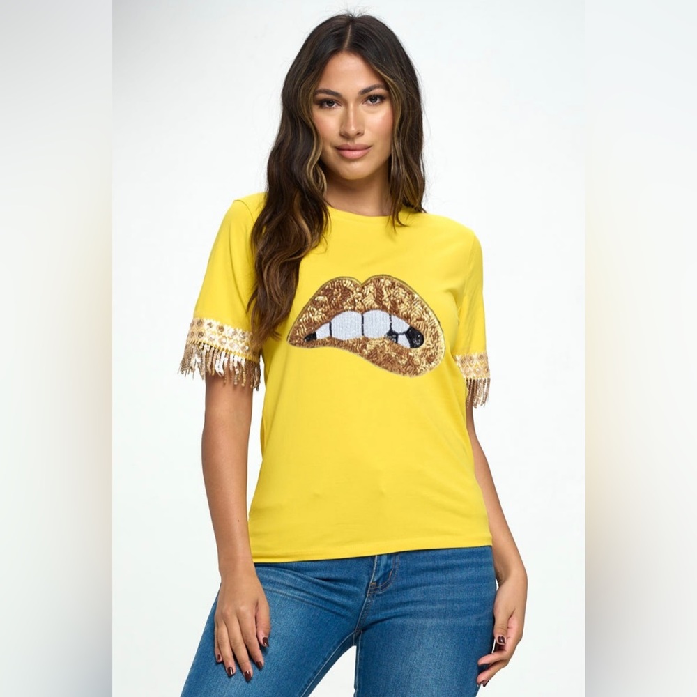 179 Bling Detailed Short Sleeve Top